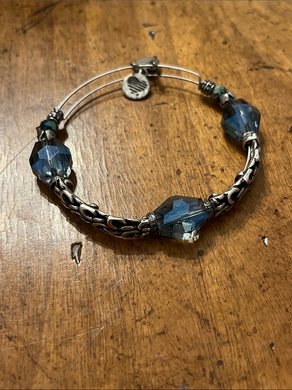 Alex and Ani silver Toned and Blue Bead Expandable bracelet